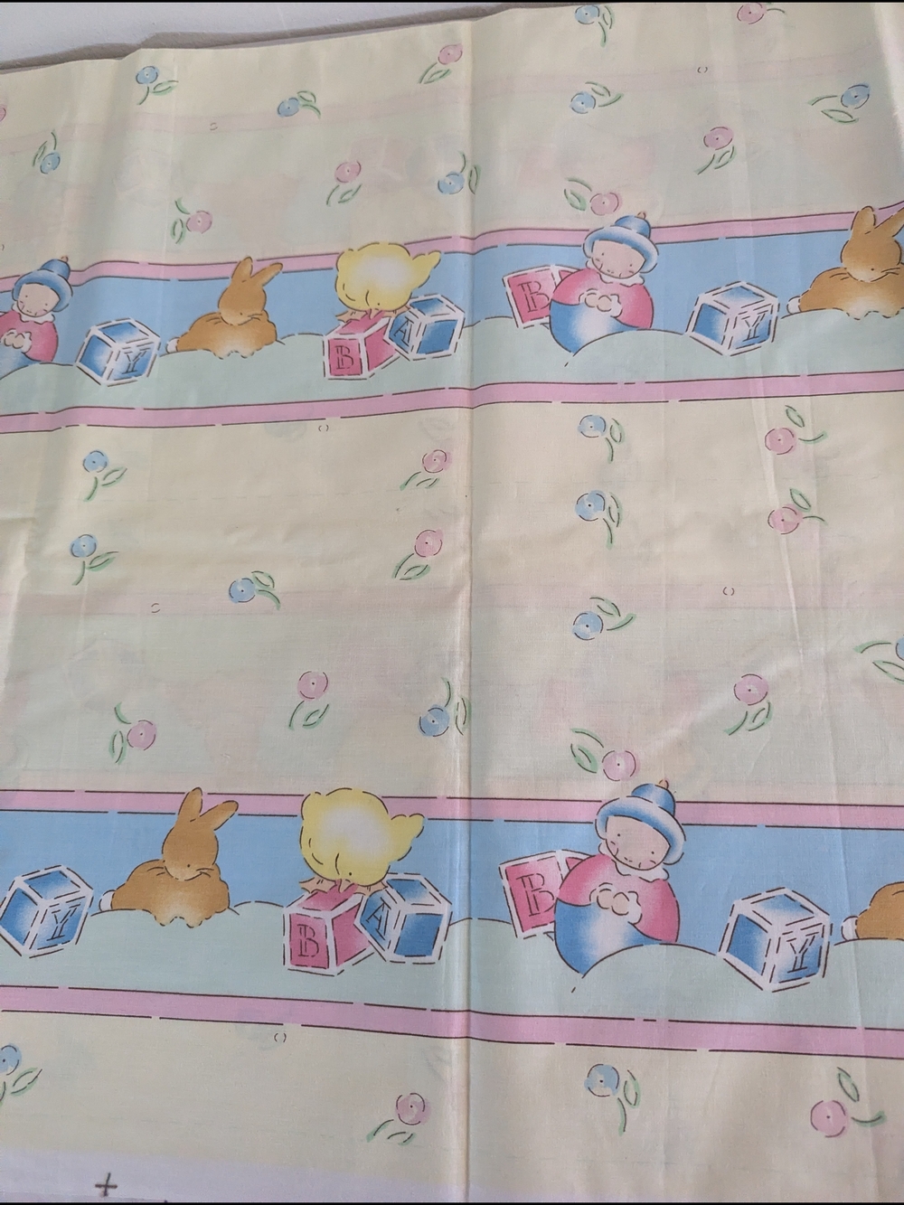 Daisy Kingdom Baby Fabric 2 Panels Vintage Nursery Print Bunnies Blocks Cotton - Picture 5 of 9